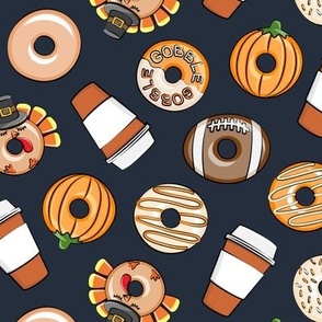 Thanksgiving donuts and coffee - fall - doughnuts - dark blue - LAD19