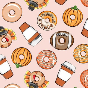 Thanksgiving donuts and coffee - fall - doughnuts - pink - LAD19