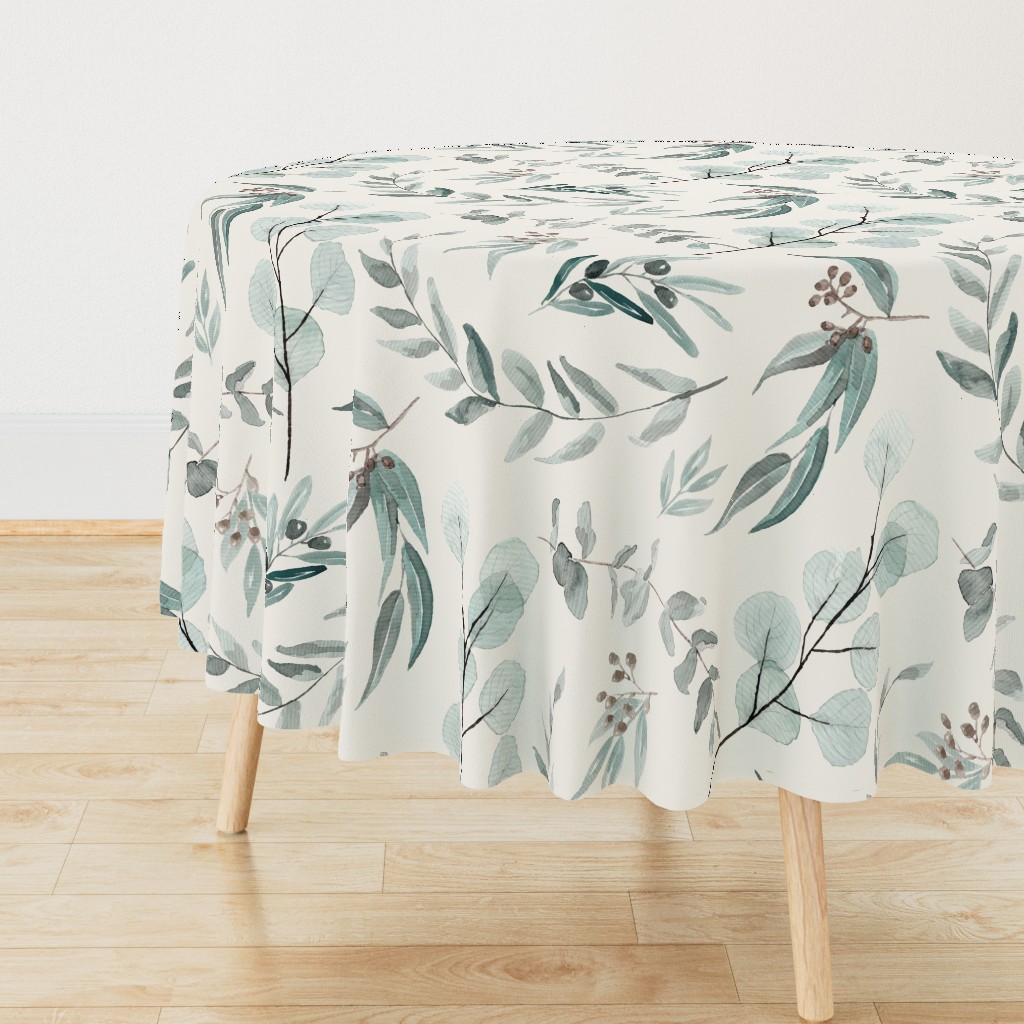 JUMBO // Eucalyptus leaves on bone background