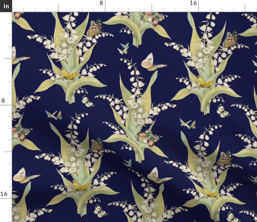Lily of the Valley & Butterflies-Dark Blue