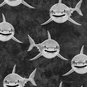 Sharks on black - great white sharks - LAD19