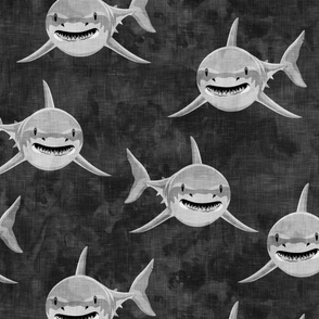 (Jumbo) Sharks on black - great white sharks - LAD19