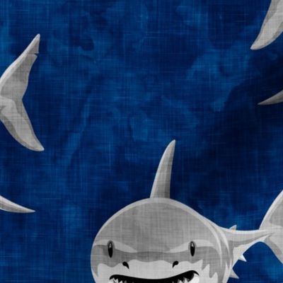 (Jumbo) Sharks on dark blue - great white sharks - LAD19