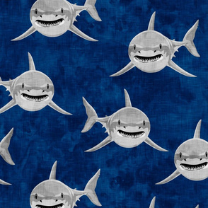 (Jumbo) Sharks on dark blue - great white sharks - LAD19