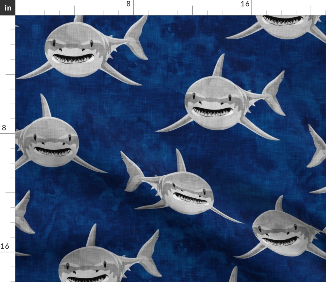 (Jumbo) Sharks on dark blue - great white sharks - LAD19