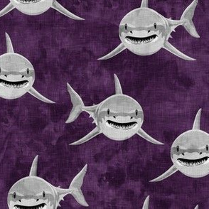 Sharks on purple - great white sharks - LAD19