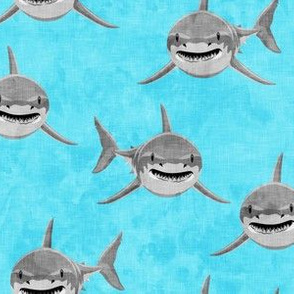 Sharks on blue - great white sharks - LAD19