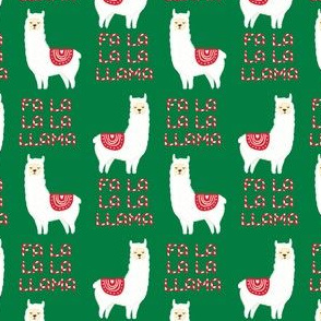 fa la la llama fabric - christmas llama fabric, holiday llama, xmas llama - merry christmas -green
