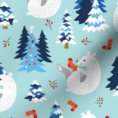 Polar bear with Christmas stockings mint