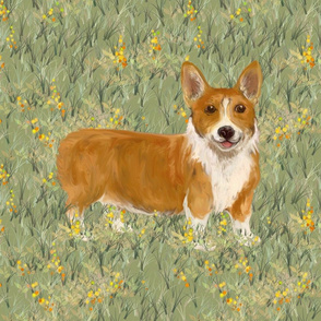 Pembroke Welsh Corgi in Wildflower Field for Pillow