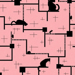 Cat & Mouse Games: Pink & Black Silhouette Maze