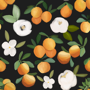 oranges and florals on black - LARGE