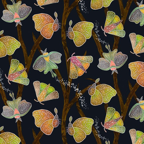 Forest Doodle Moths  in earth tones, small
