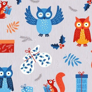 Winter Owl with presents gray