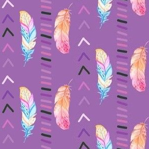 Bohemian Watercolor Feathers on Purple