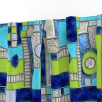 Stained Glass Window Color Blocking ~ Blue Green