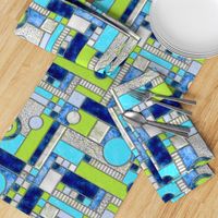 Stained Glass Window Color Blocking ~ Blue Green