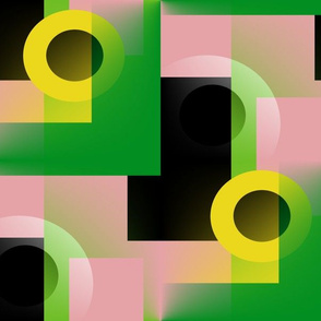 color blocking block shapes, large scale, pink green yellow black bauhaus Mid Century Modern 