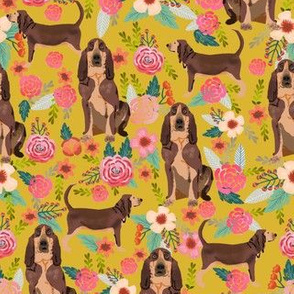 bloodhound liver tan floral dog fabric - liver and tan dog fabric, bloodhound dog design - yellow