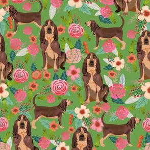 bloodhound liver tan floral dog fabric - liver and tan dog fabric, bloodhound dog design - green