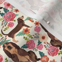 bloodhound liver tan floral dog fabric - liver and tan dog fabric, bloodhound dog design -  cream
