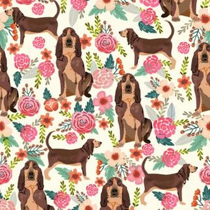bloodhound liver tan floral dog fabric - liver and tan dog fabric, bloodhound dog design -  cream