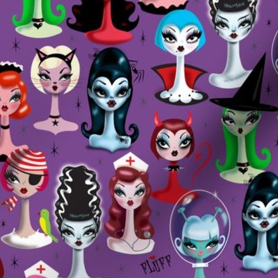 Medium--Spooky Dolls on Purple