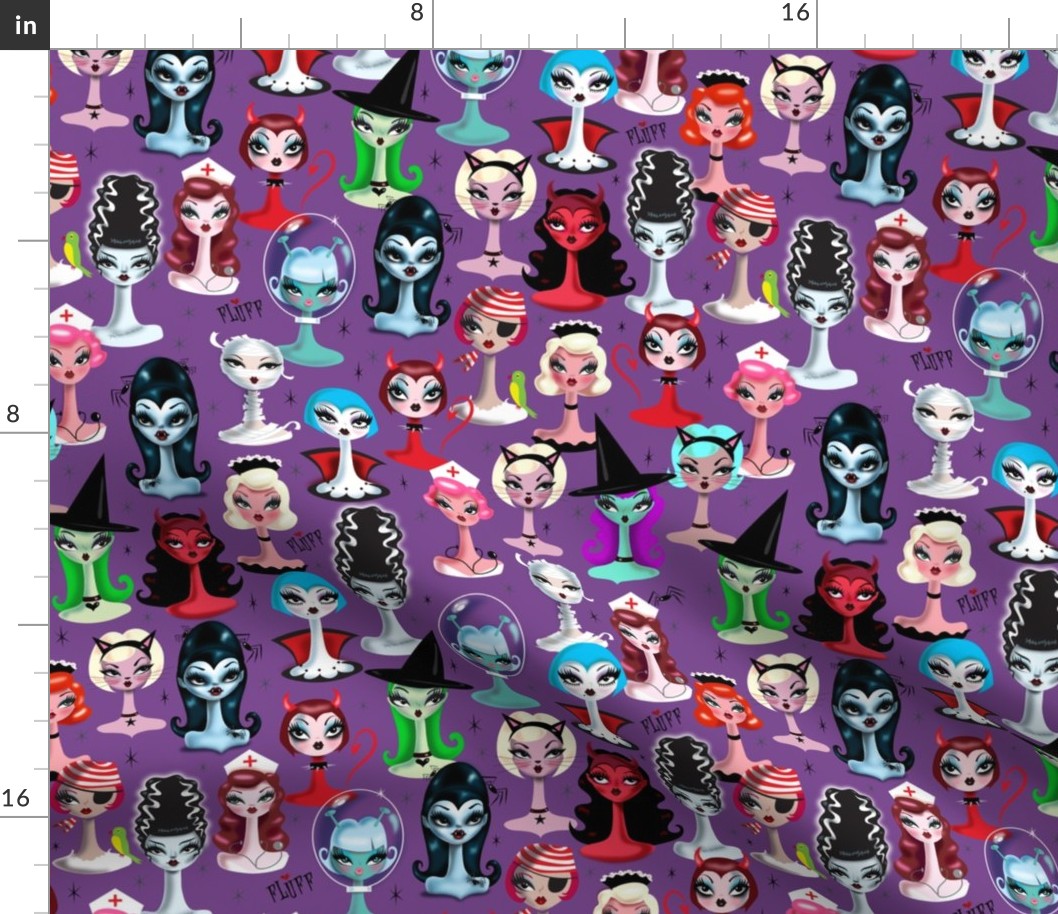 Medium--Spooky Dolls on Purple