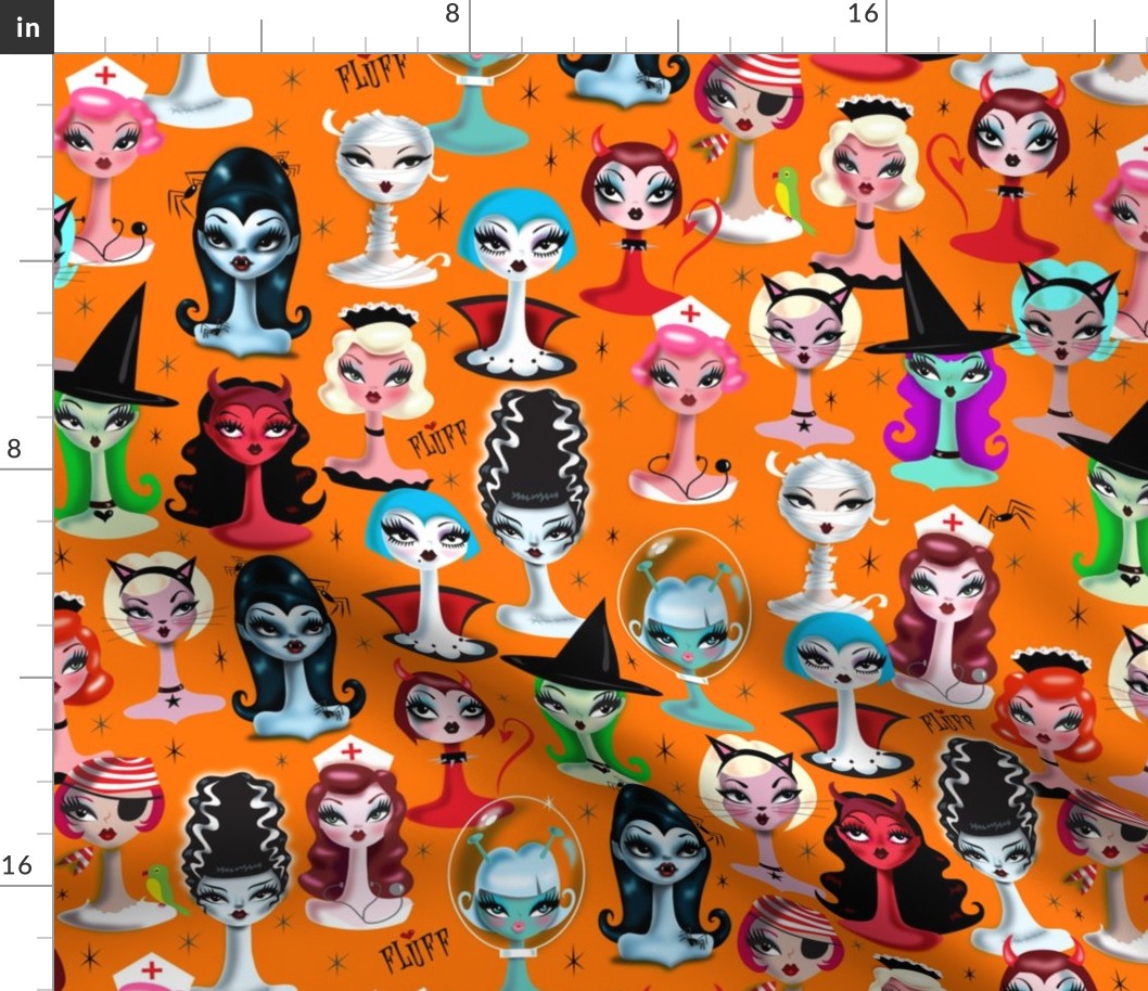 Large-Spooky Dolls on Orange