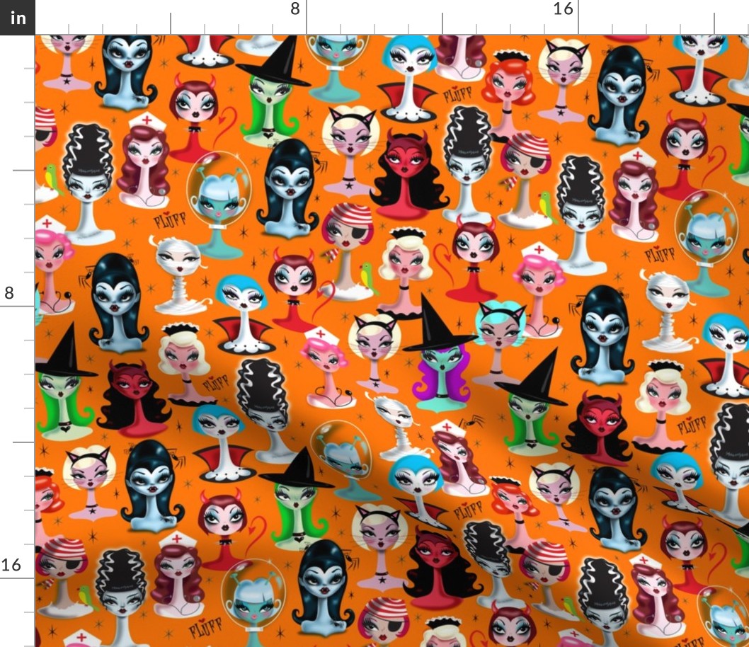 Medium--Spooky Dolls on Orange