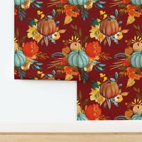 Autumn Pumpkin Floral // Deep Red (Small)