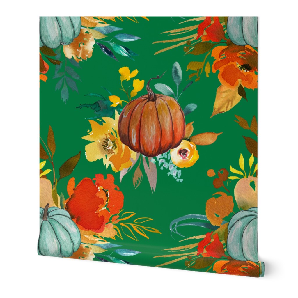 Autumn Pumpkin Floral // Heather Green (Small)