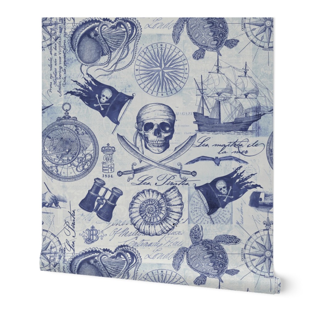 Pirates Of The Seven Seas Pattern Blue Medium Scale