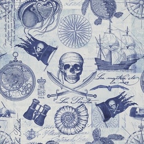 Pirates Of The Seven Seas Pattern Blue Medium Scale