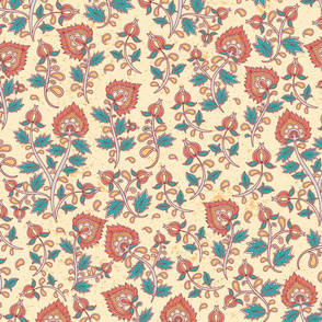 Pattern with flowers and leaves. Kalamkari.