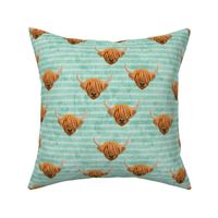 Highland cattle - highlander cow -  aqua on stripes - LAD19