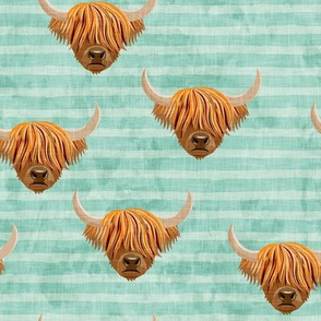 Highland cattle - highlander cow -  aqua on stripes - LAD19