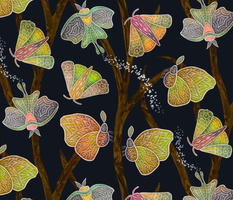 Forest Doodle Moths in earth tones--large