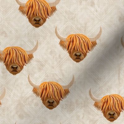 Highland cattle - highlander cow -  beige on diamonds - LAD19