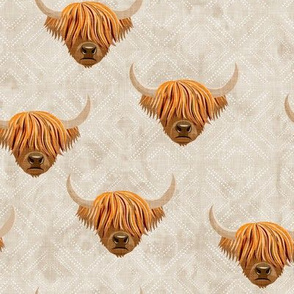 Highland cattle - highlander cow -  beige on diamonds - LAD19