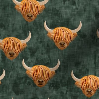 Highland cattle - highlander cow -  green - LAD19