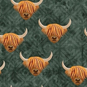 Highland cattle - highlander cow -  green on diamonds - LAD19