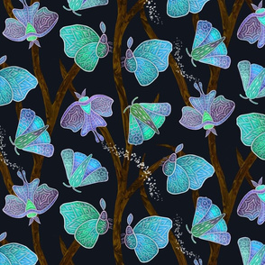 Forest Doodle Moths in blues, small