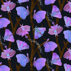 Forest Doodle Moths in purples, small