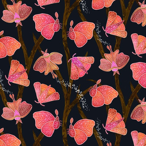Forest Doodle Moths in reds, small