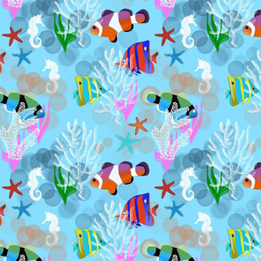 Underwater Wonderland - blue rainbow, medium