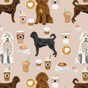 labradoodle dogs coffee fabric - dog fabric, labradoodle dog fabric - light