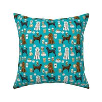 labradoodle dogs coffee fabric - dog fabric, labradoodle dog fabric - teal