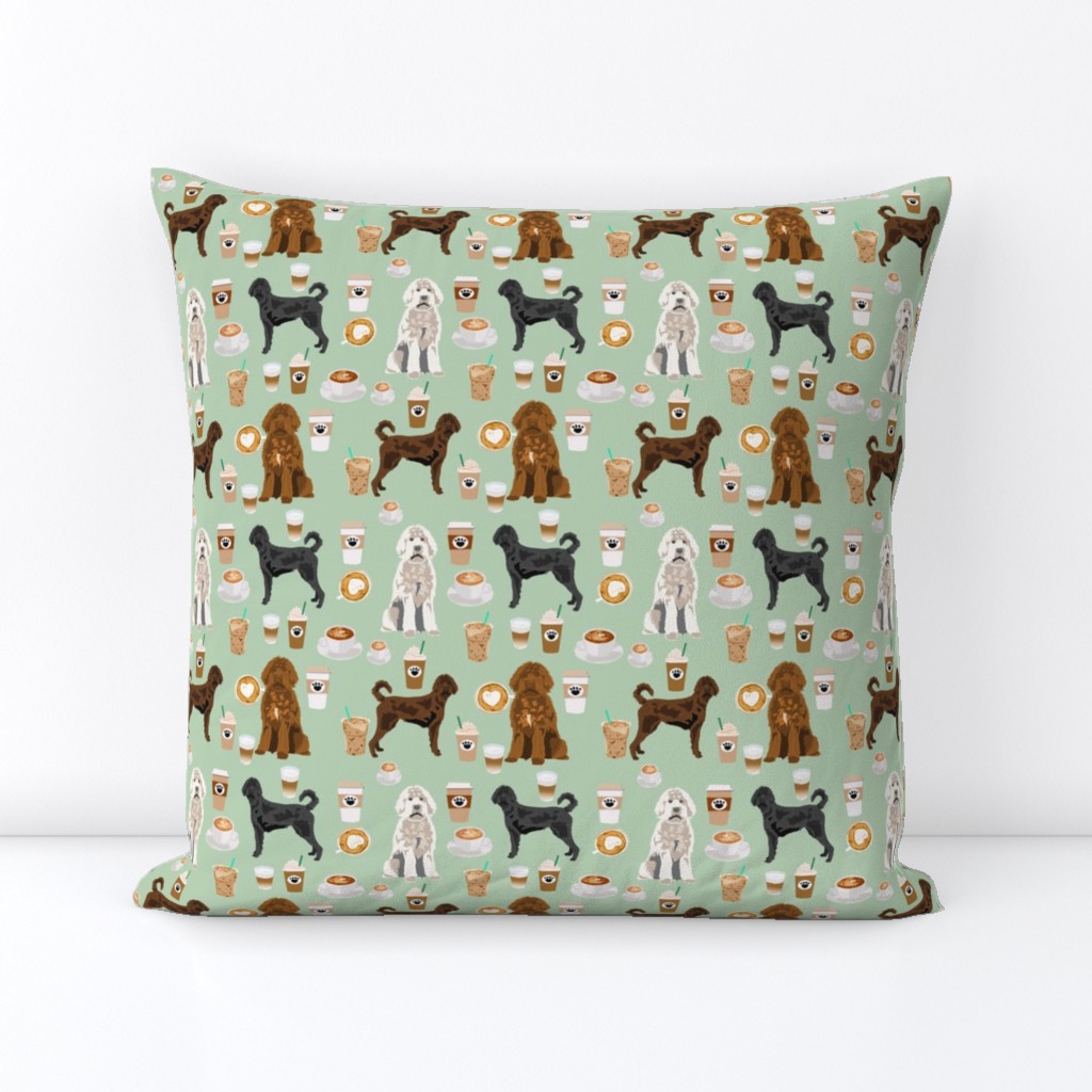 labradoodle dogs coffee fabric - dog fabric, labradoodle dog fabric - mint