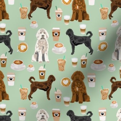 labradoodle dogs coffee fabric - dog fabric, labradoodle dog fabric - mint